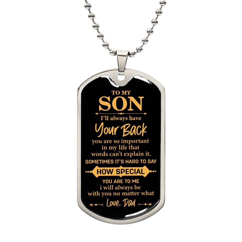 I'll Always Have Your Back, Black and Gold Dog Tag Necklace