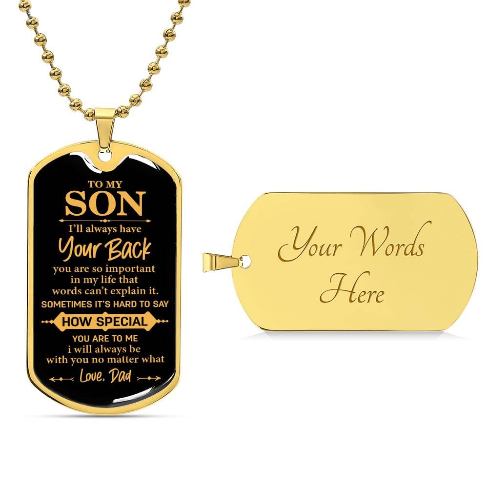 I'll Always Have Your Back, Black and Gold Dog Tag Necklace