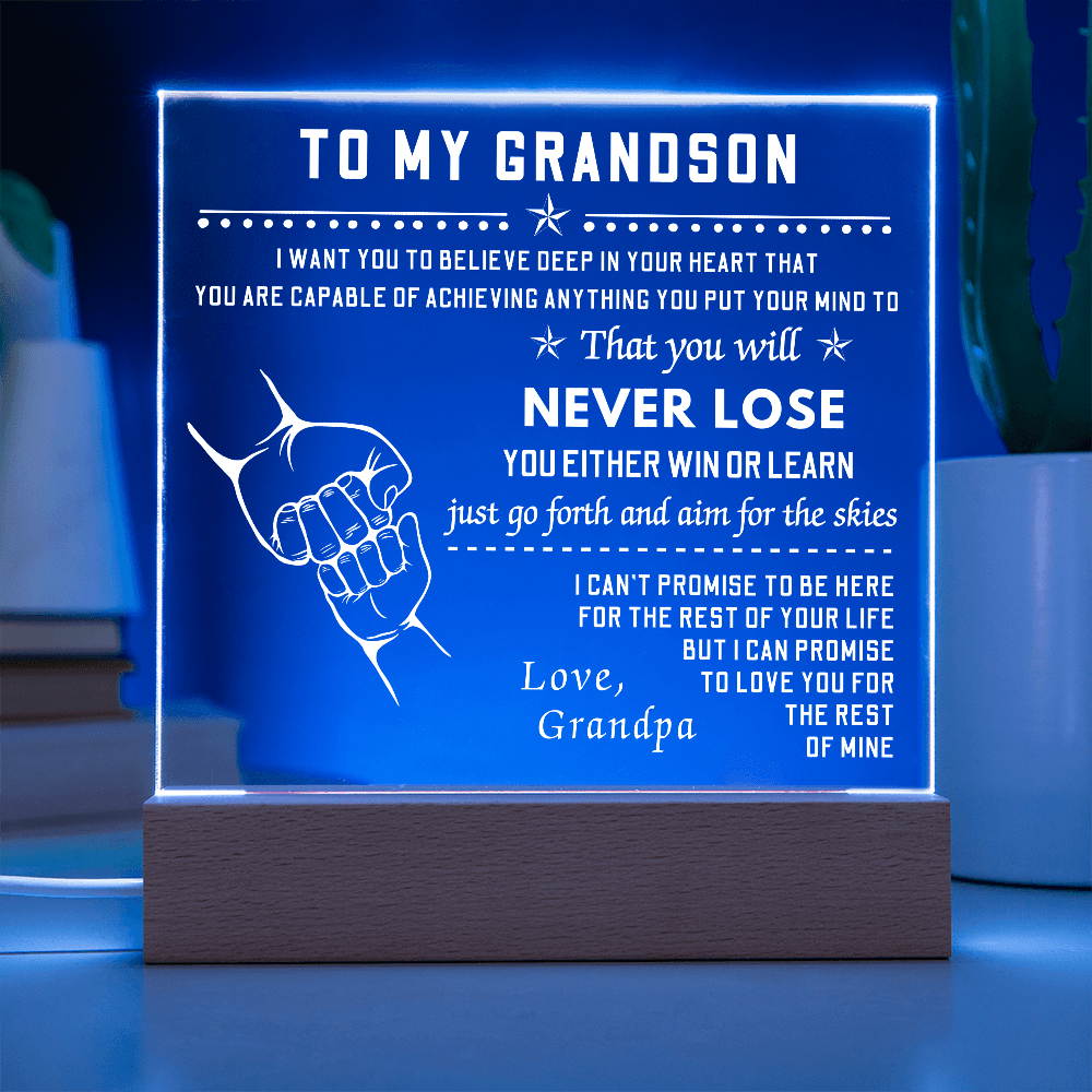 To My Grandson, Acrylic Square Plaque With LED Light