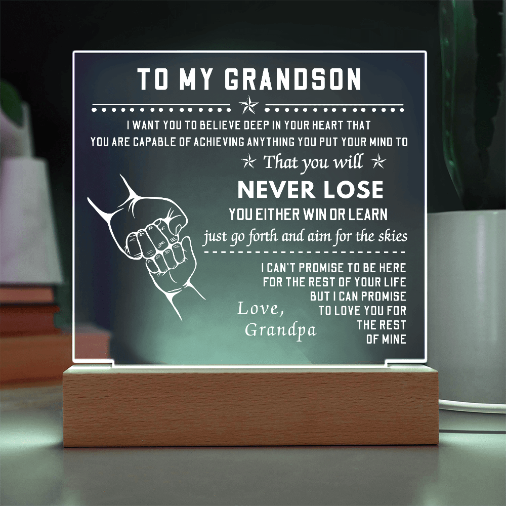 To My Grandson, Acrylic Square Plaque With LED Light