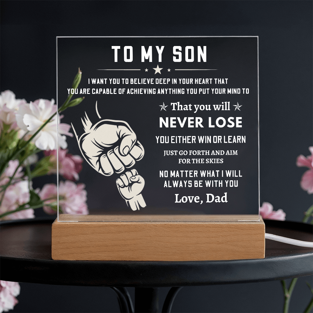 To My Son, Acrylic Square Plaque With LED Light