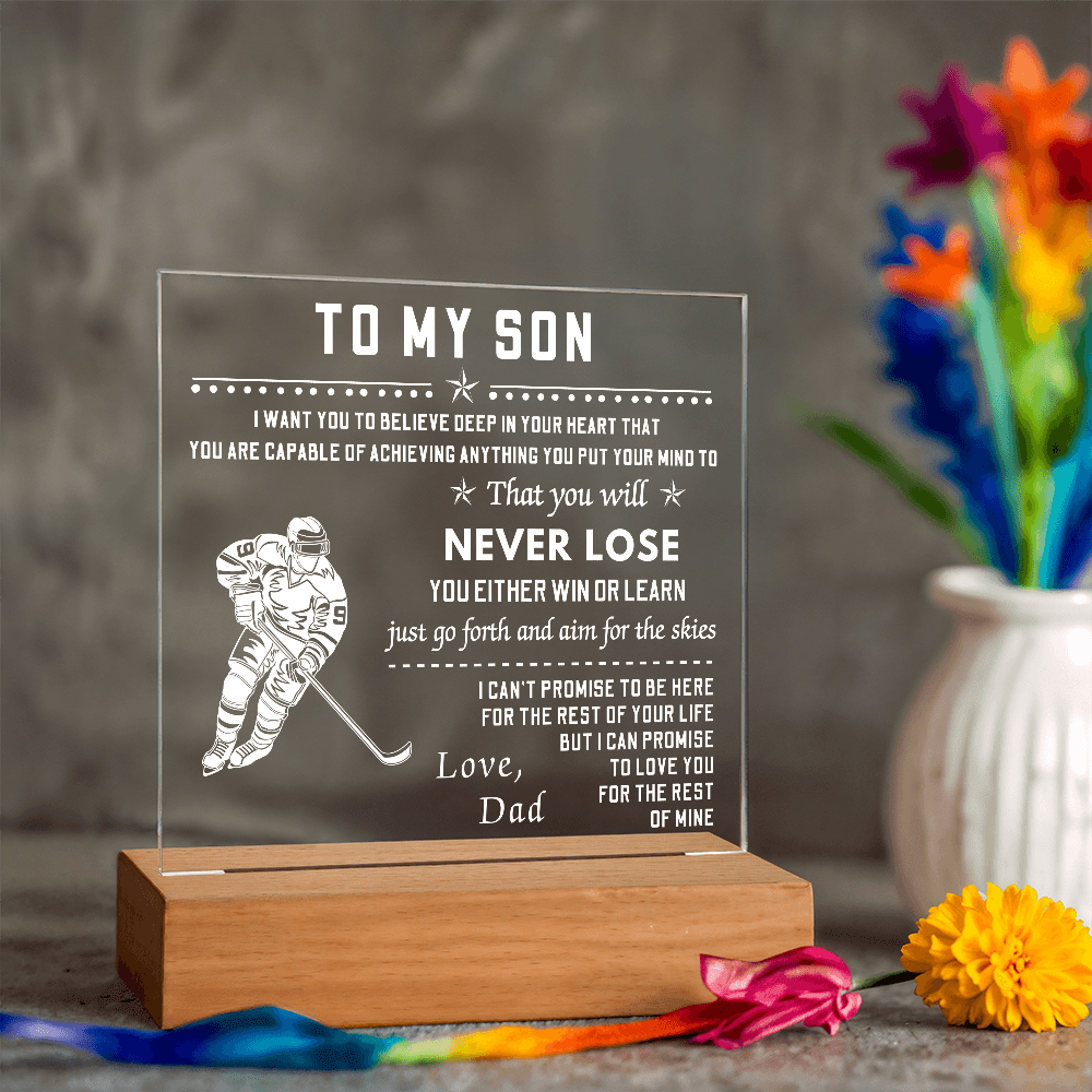 Square LED Acrylic Plaque, To My Son Hockey