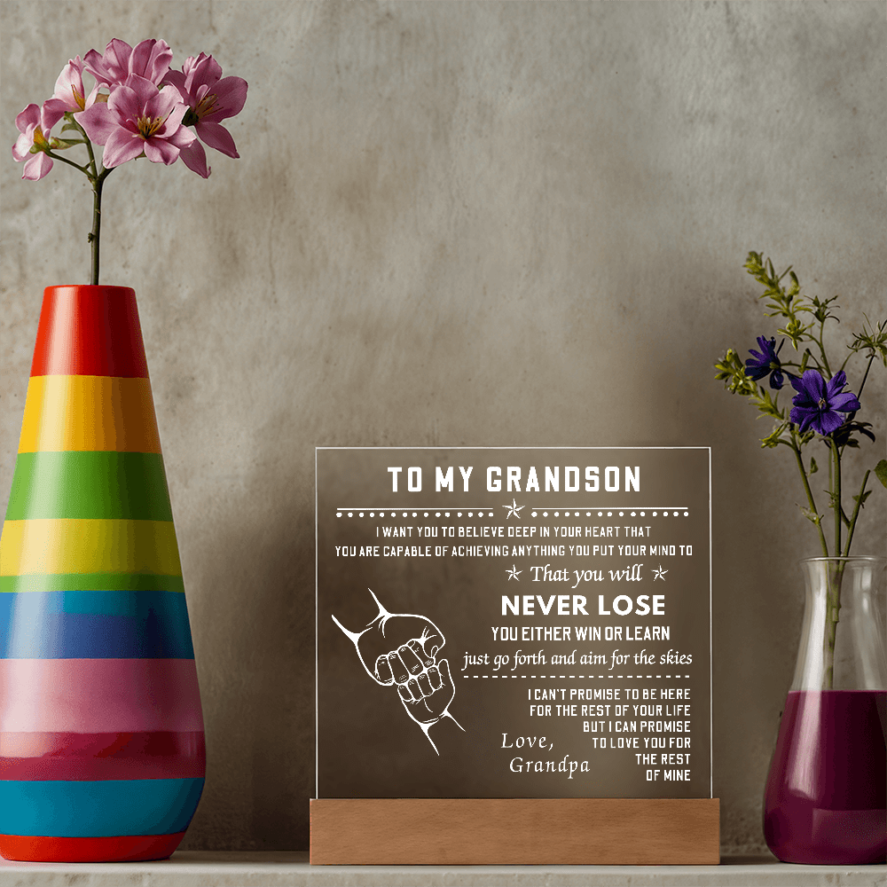 To My Grandson, Acrylic Square Plaque With LED Light