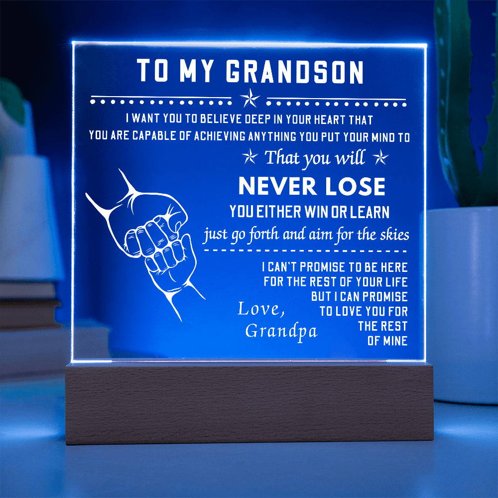 To My Grandson, Acrylic Square Plaque With LED Light
