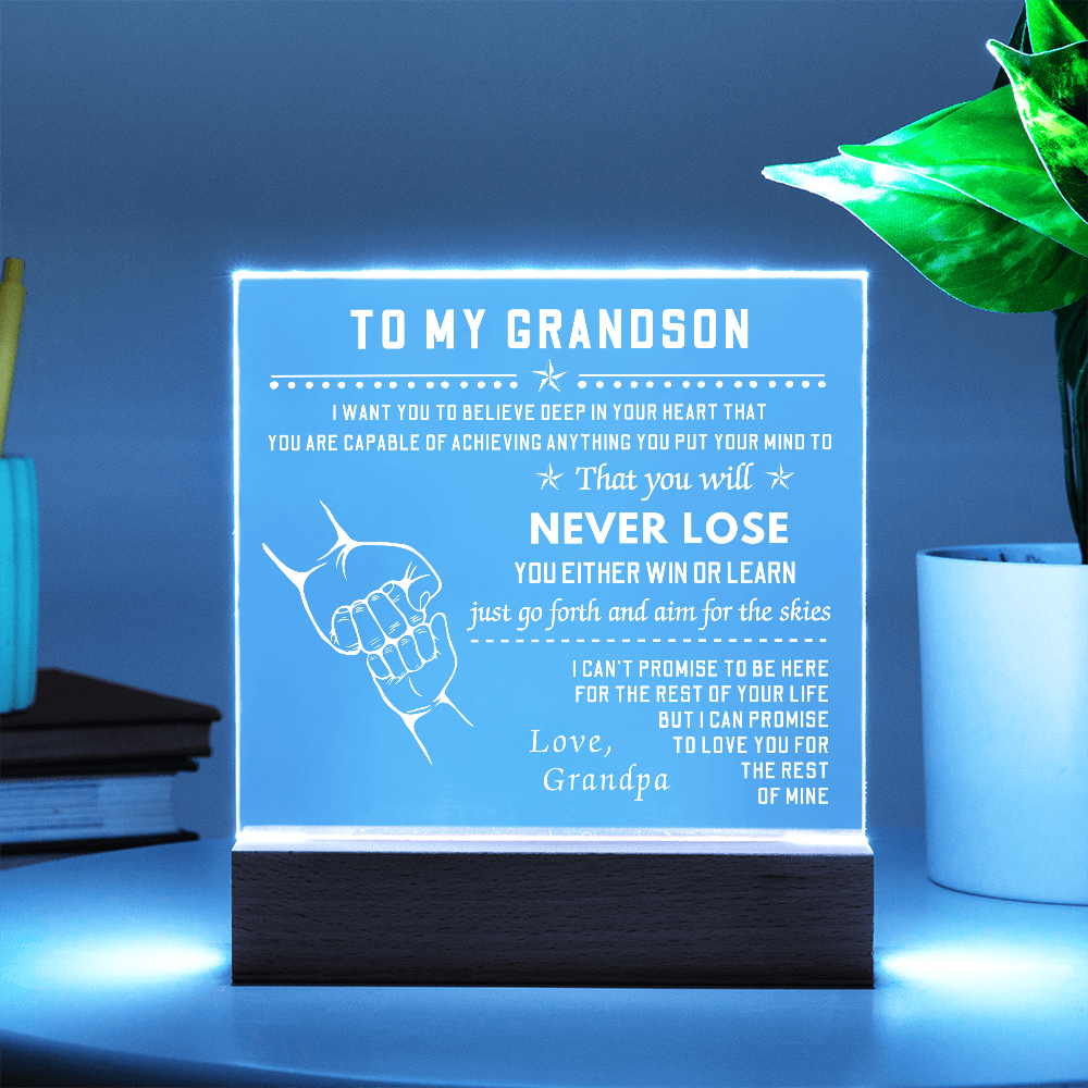 To My Grandson, Acrylic Square Plaque With LED Light