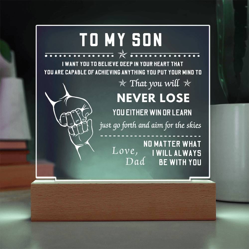Square LED Acrylic Plaque, To My Son Fist Bump