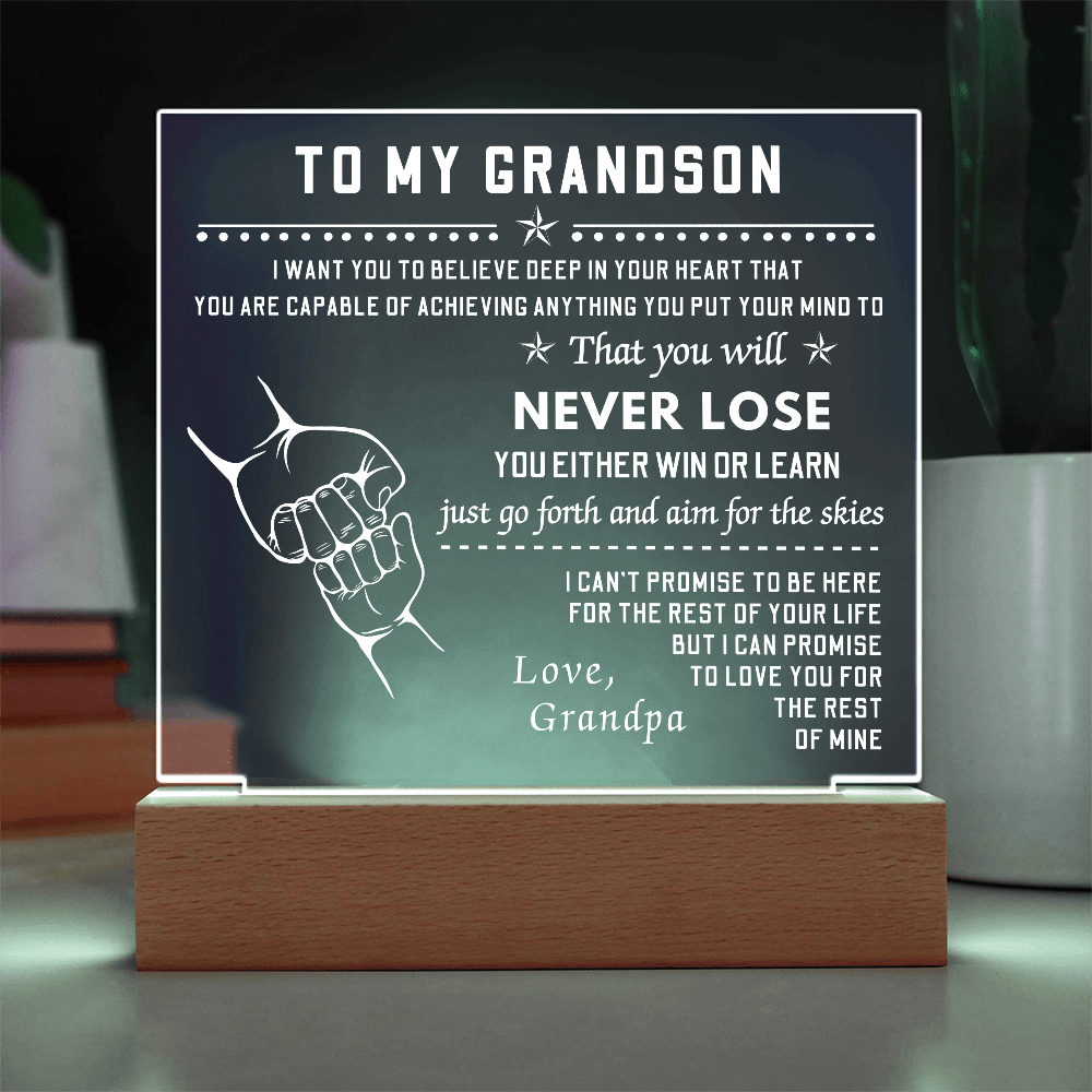 To My Grandson, Acrylic Square Plaque With LED Light