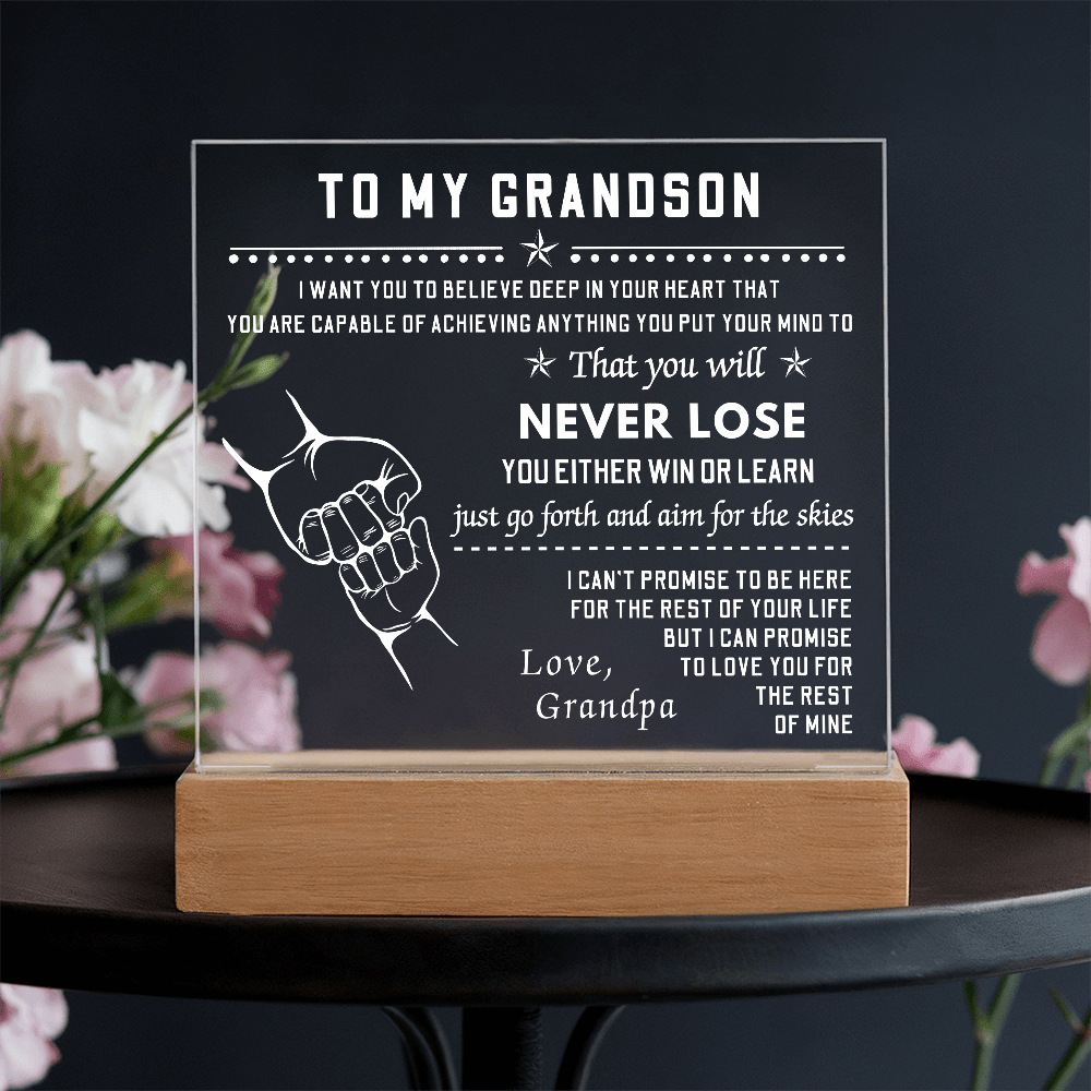 To My Grandson, Acrylic Square Plaque With LED Light