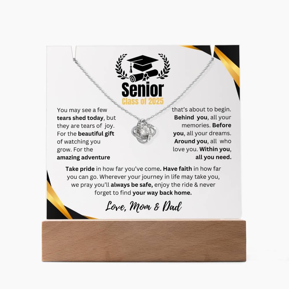 Graduation Gift | Acrylc Plaque LED | Wooden Base | Love Knot Necklace