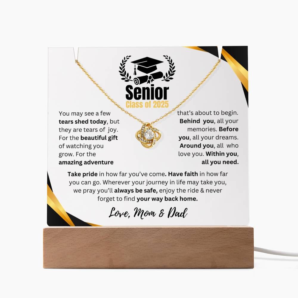 Graduation Gift | Acrylc Plaque LED | Wooden Base | Love Knot Necklace