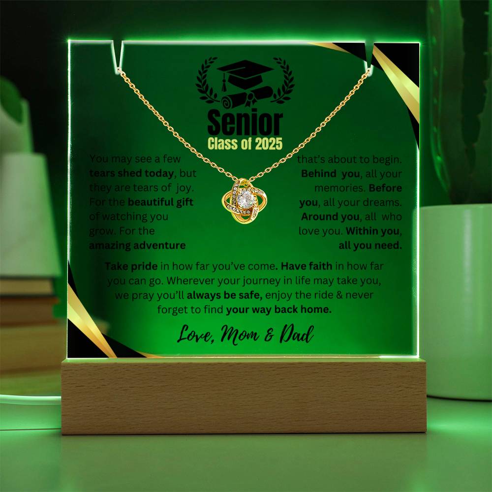 Graduation Gift | Acrylc Plaque LED | Wooden Base | Love Knot Necklace