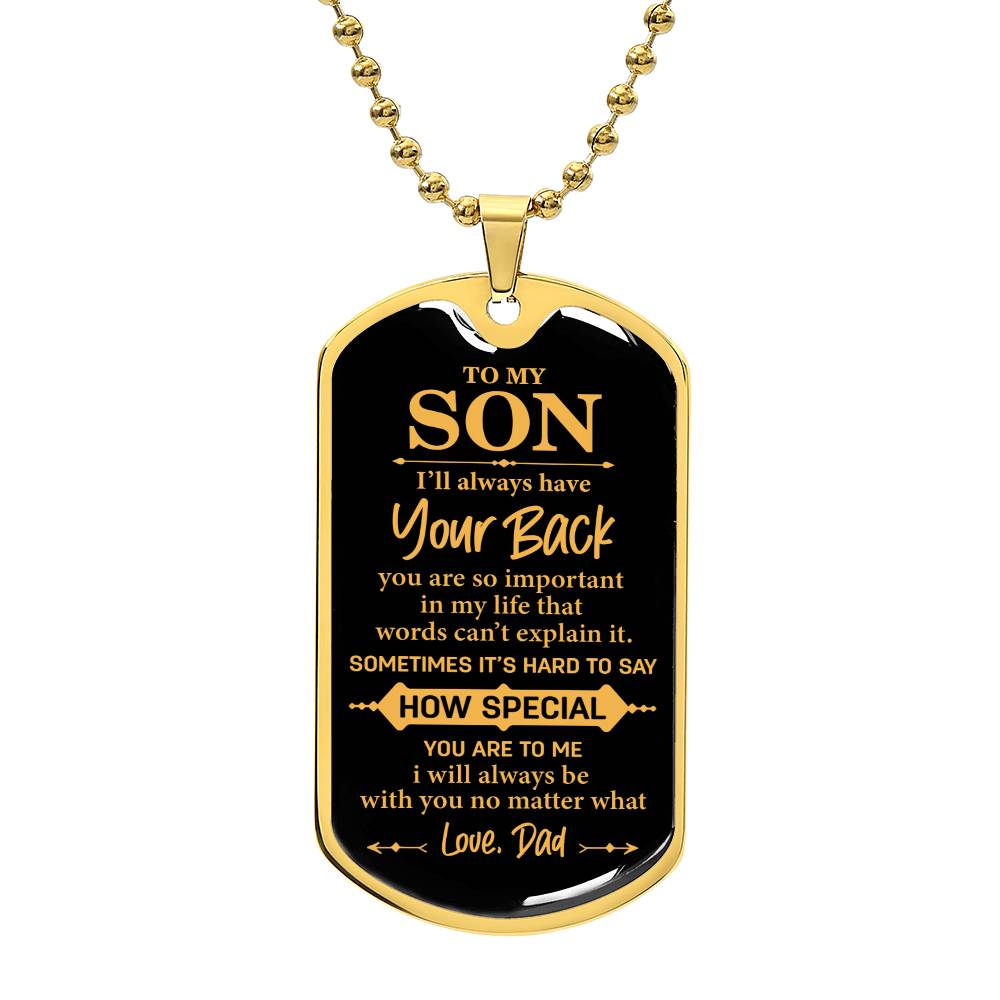 I'll Always Have Your Back, Black and Gold Dog Tag Necklace