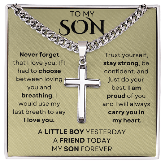 Never Forget That I Love You, Cubin Link Chain Necklace With Cross