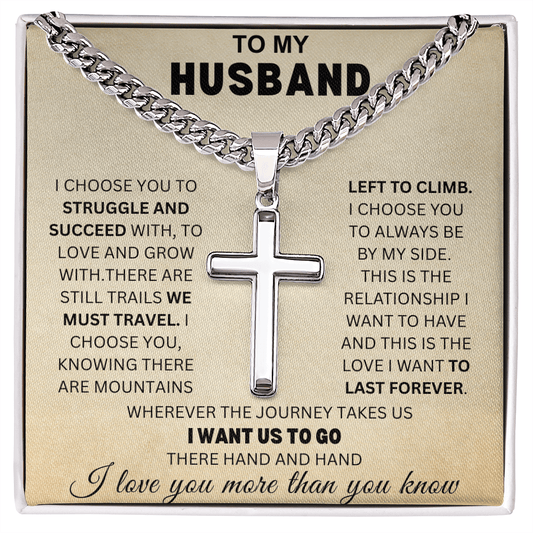 I Choose You,  Cuban Chain with Artisan Cross Necklace