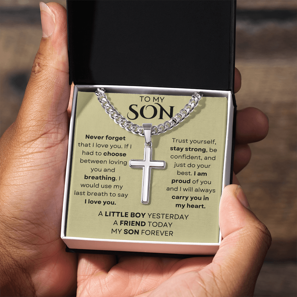 Never Forget That I Love You, Cubin Link Chain Necklace With Cross