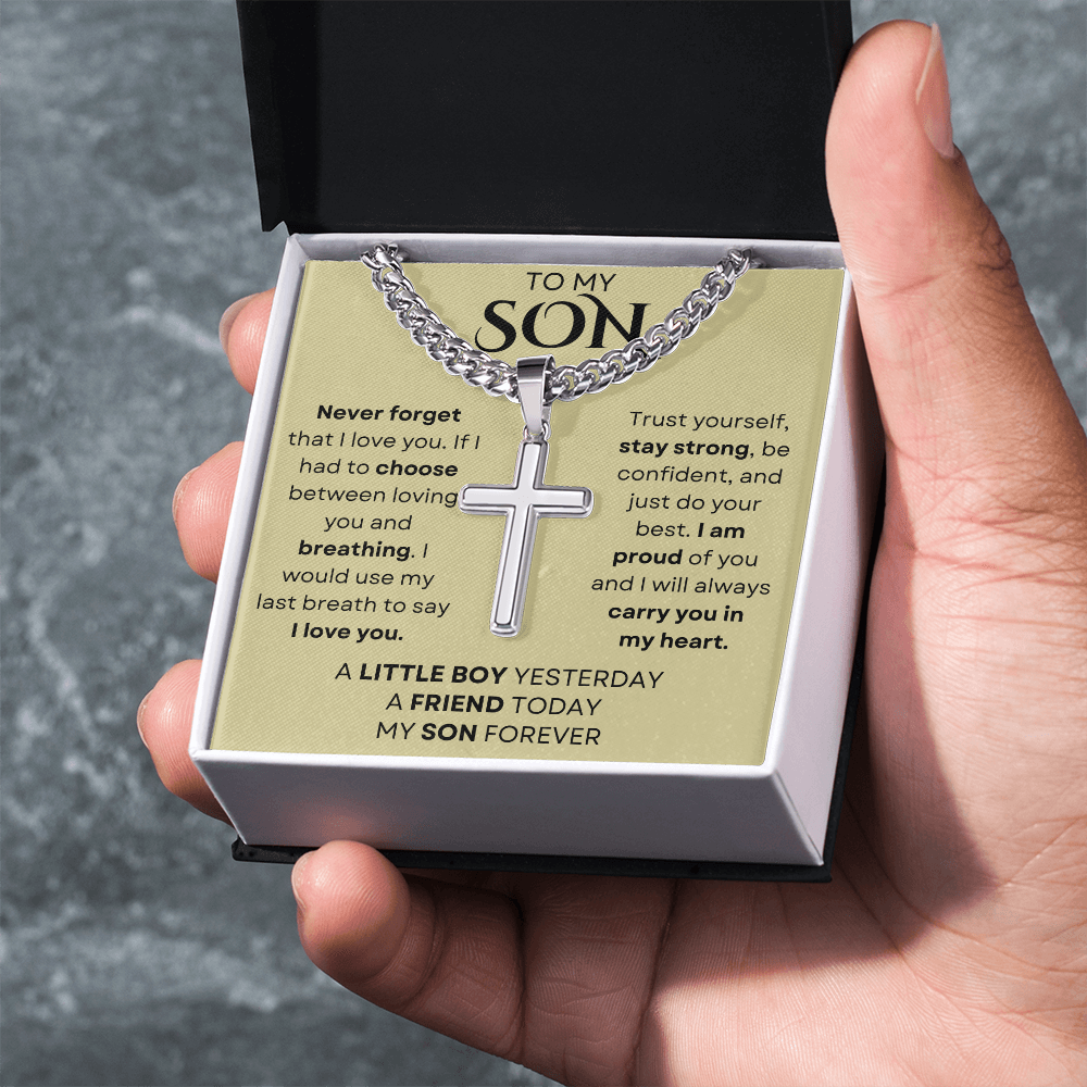 Never Forget That I Love You, Cubin Link Chain Necklace With Cross