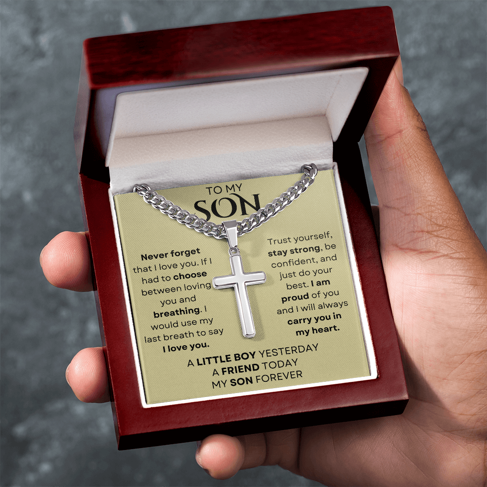 Never Forget That I Love You, Cubin Link Chain Necklace With Cross