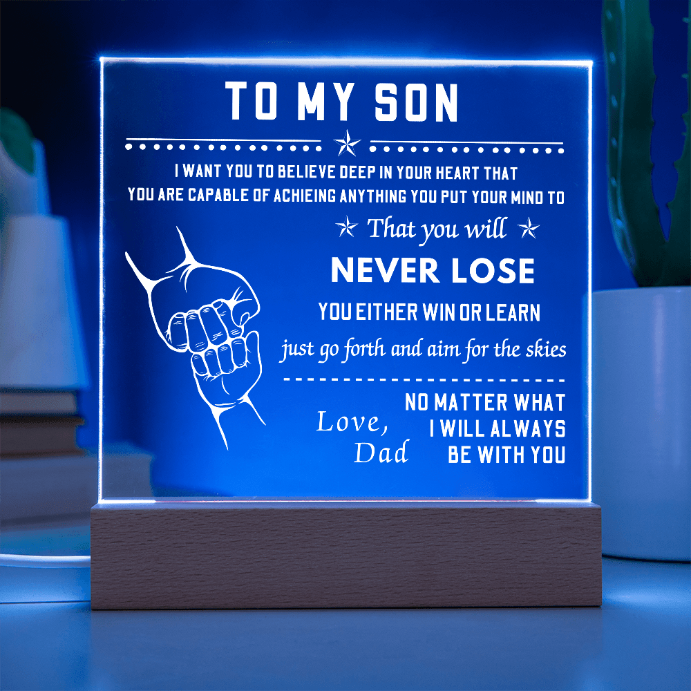 Square LED Acrylic Plaque, To My Son, Fist Bump