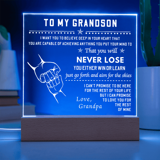 To My Grandson, Acrylic Square Plaque With LED Light