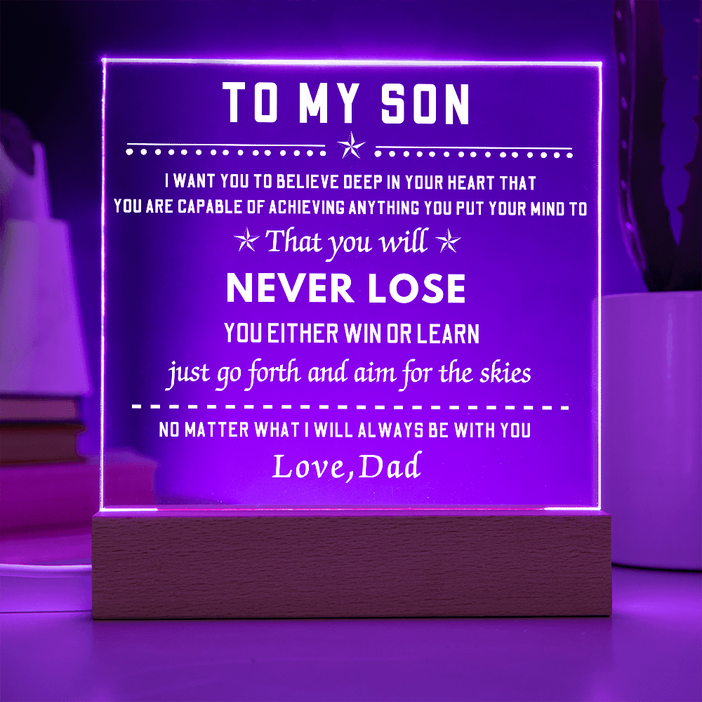 Square LED Acrylic PLaque, To My Son From Dad