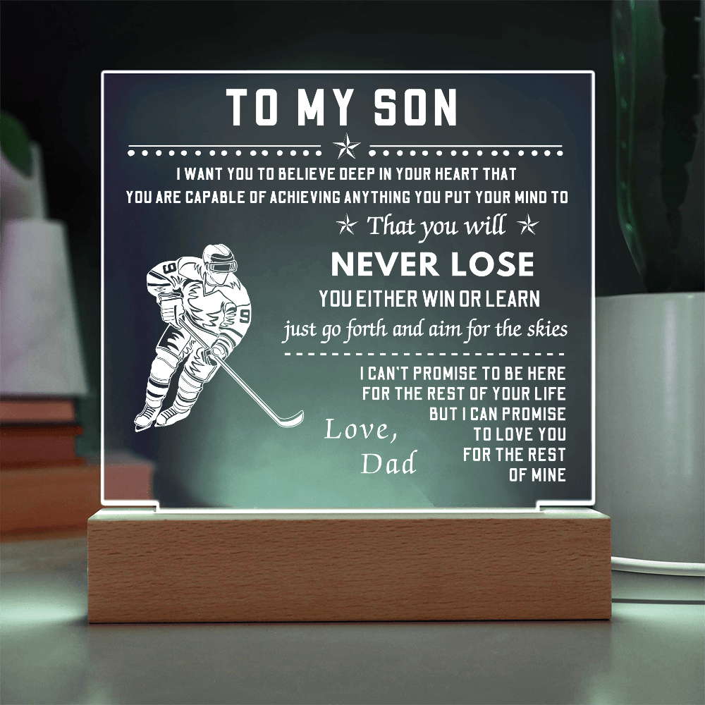 Square LED Acrylic Plaque, To My Son Hockey