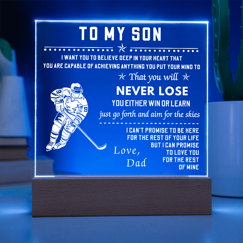 Square LED Acrylic Plaque, To My Son Hockey